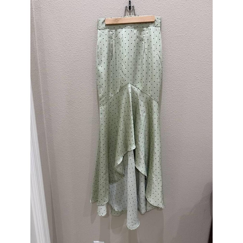 Vita Grace Martina Polka Dot Cascade Skirt Matcha Green Satin Asymmetric S - Picture 1 of 10